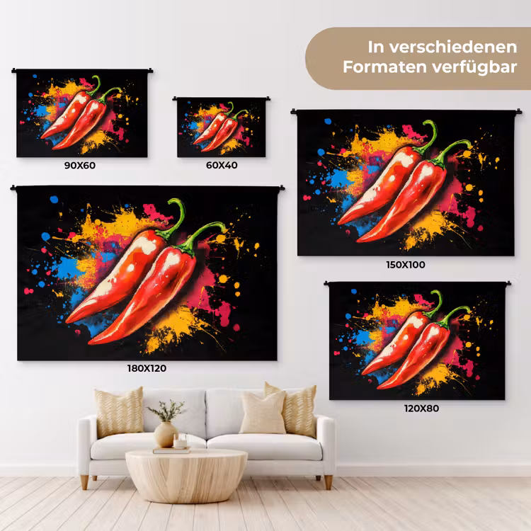 Peper - Graffiti - Verf - Abstract - Modern - Kleurrijk Wandkleed katoen klein -tsfeer8_DE