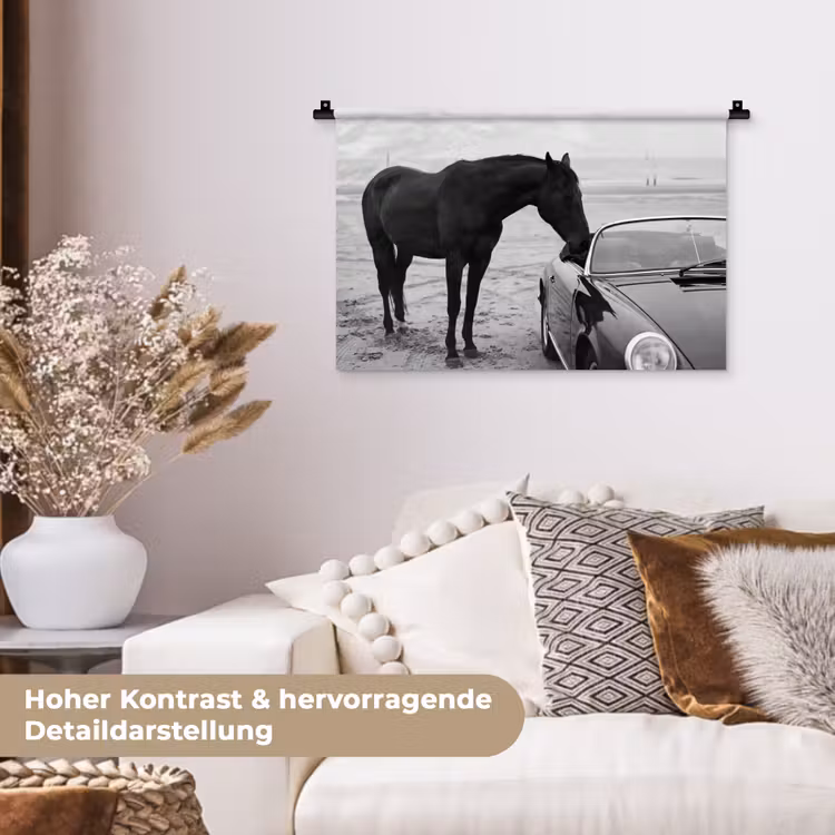 Paard - Auto - Zwart - Wit Wandkleed katoen klein -tsfeer1_DE