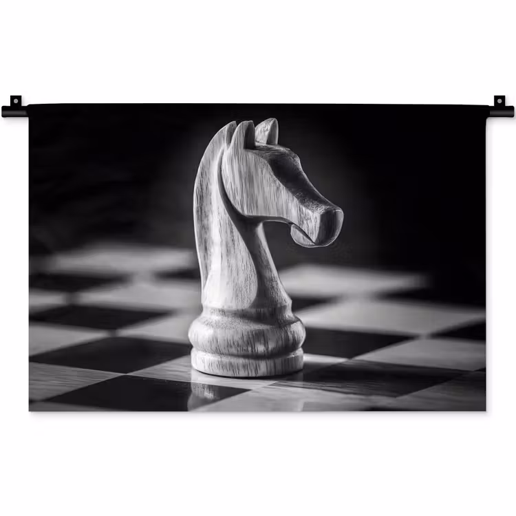 Paard - Hout - Schaalbord - Zwart Wandkleed katoen klein -zz3d