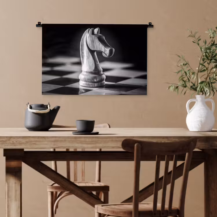 Paard - Hout - Schaalbord - Zwart Wandkleed katoen klein -sfeer6