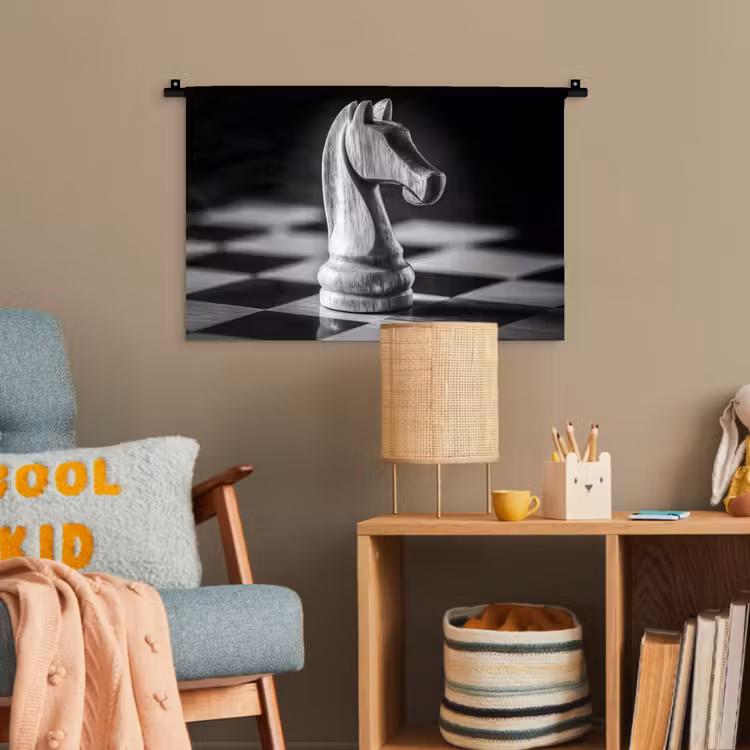Paard - Hout - Schaalbord - Zwart Wandkleed katoen klein -wsfeer4_kind