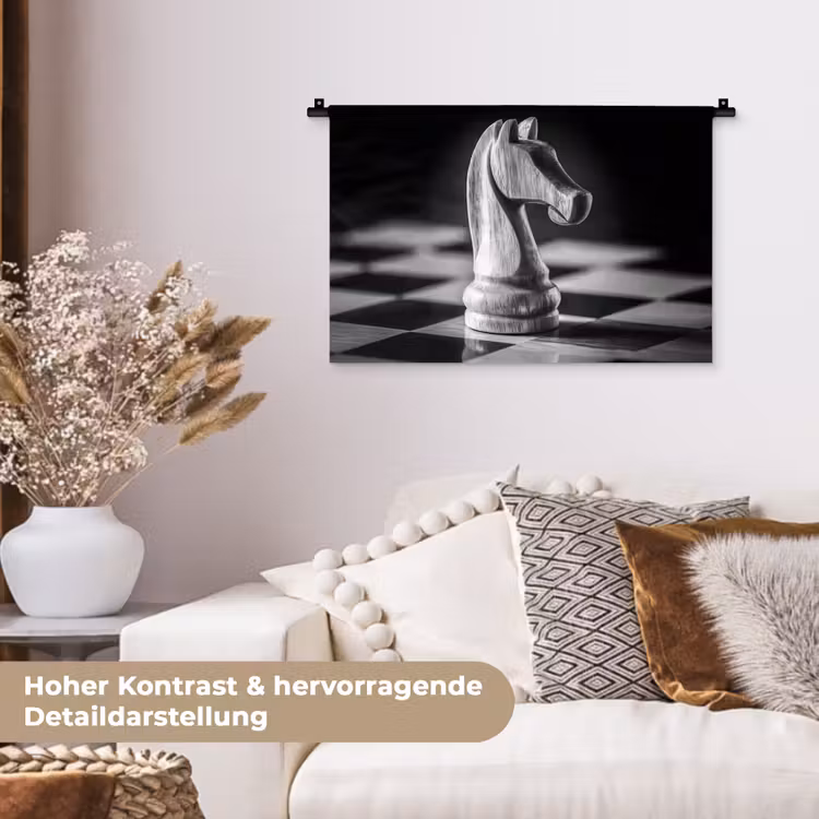 Paard - Hout - Schaalbord - Zwart Wandkleed katoen klein -tsfeer1_DE