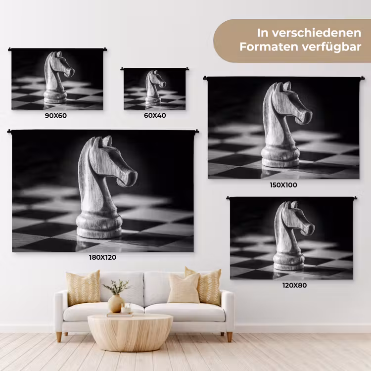 Paard - Hout - Schaalbord - Zwart Wandkleed katoen klein -tsfeer8_DE