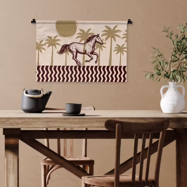 Paard - Galopperend - Woestijn - Illustratie Wandkleed katoen klein -sfeer6