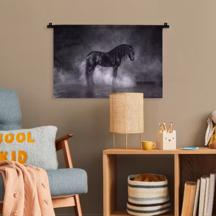 Paard - Magisch - Zwart Wandkleed katoen klein -wsfeer4_kind