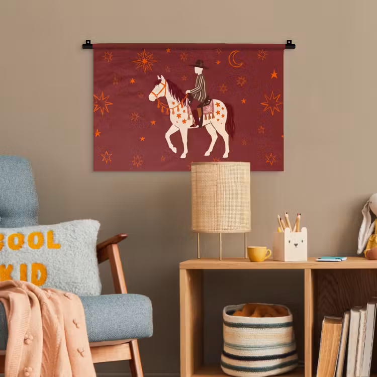 Paard - Ruiter - Sterren - Nacht - Illustratie Wandkleed katoen klein -wsfeer4_kind