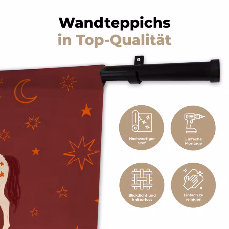 Paard - Ruiter - Sterren - Nacht - Illustratie Wandkleed katoen klein -tsfeer2_DE