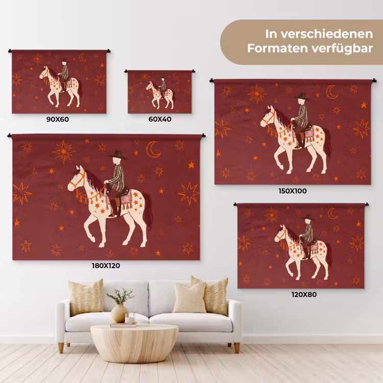 Paard - Ruiter - Sterren - Nacht - Illustratie Wandkleed katoen klein -tsfeer8_DE