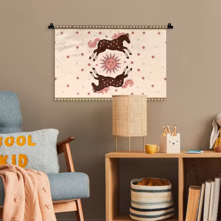 Paard - Zon - Mystiek - Illustratie - Roze Wandkleed katoen klein -wsfeer4_kind