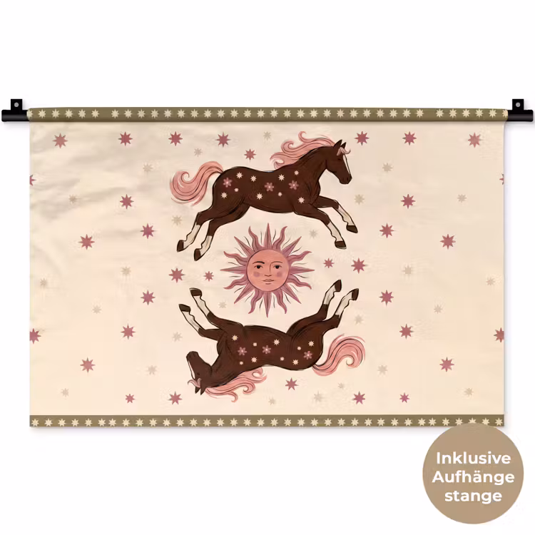 Paard - Zon - Mystiek - Illustratie - Roze Wandkleed katoen klein -t3d_DE