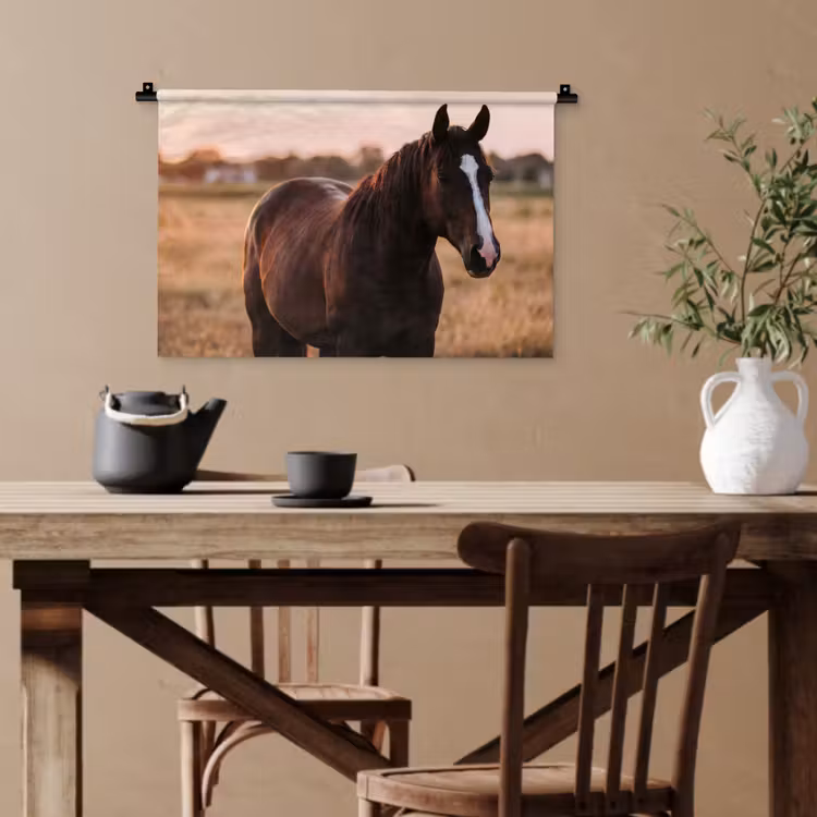 Paard - Zonsondergang - Bruin Wandkleed katoen klein -sfeer6
