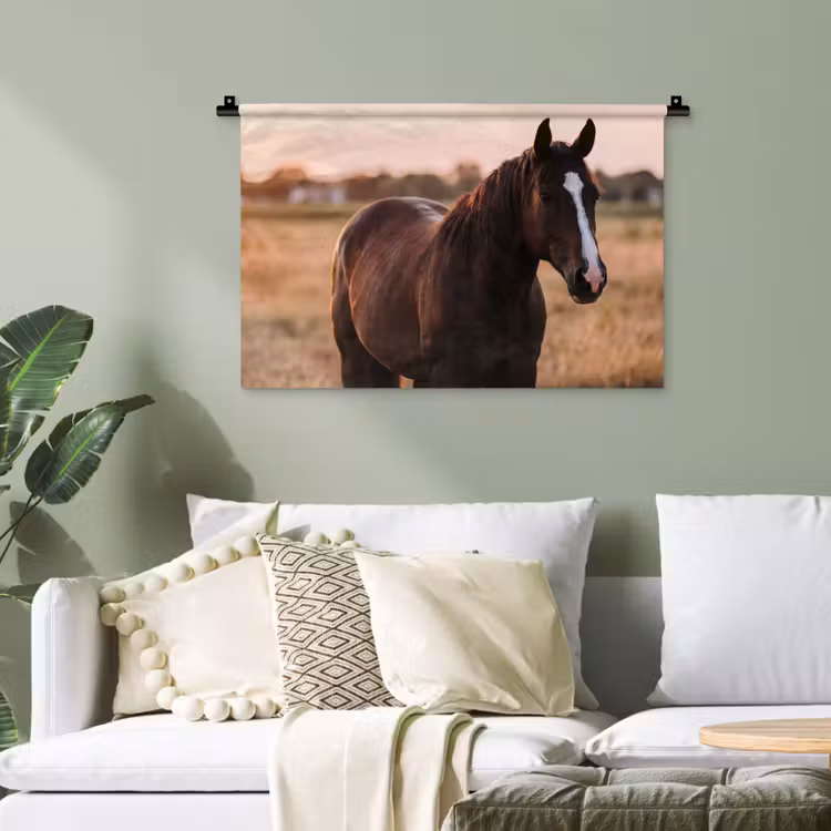 Paard - Zonsondergang - Bruin Wandkleed katoen klein -sfeer7
