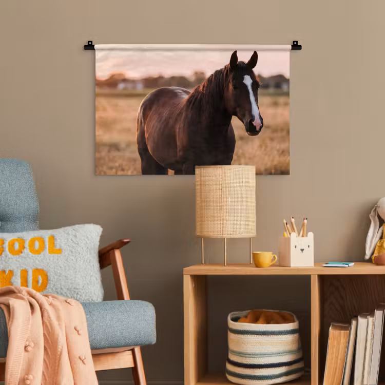 Paard - Zonsondergang - Bruin Wandkleed katoen klein -wsfeer4_kind