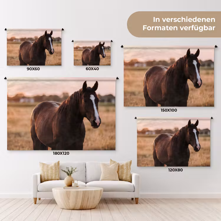 Paard - Zonsondergang - Bruin Wandkleed katoen klein -tsfeer8_DE