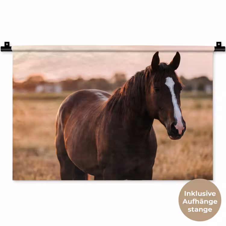 Paard - Zonsondergang - Bruin Wandkleed katoen klein -t3d_DE