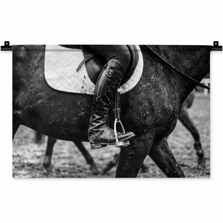 Paard - Sport - Zwart - Wit Wandkleed katoen klein -zz3d