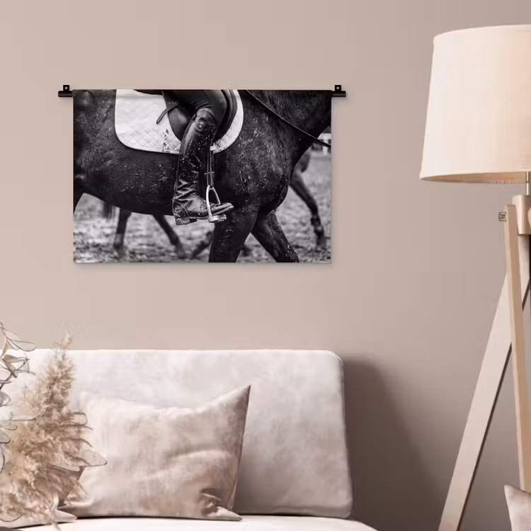 Paard - Sport - Zwart - Wit Wandkleed katoen klein -sfeer4