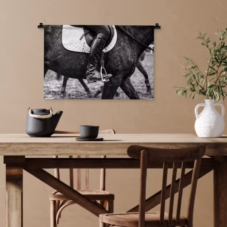 Paard - Sport - Zwart - Wit Wandkleed katoen klein -sfeer6