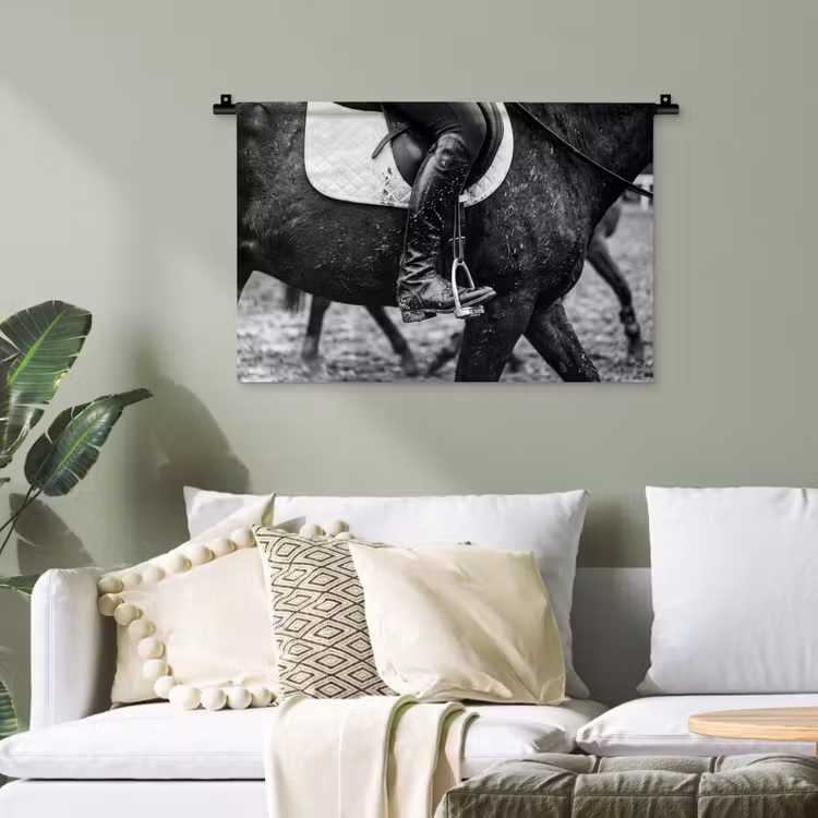 Paard - Sport - Zwart - Wit Wandkleed katoen klein -sfeer7