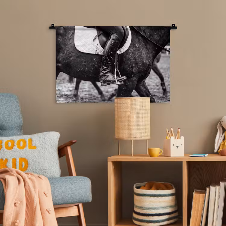 Paard - Sport - Zwart - Wit Wandkleed katoen klein -wsfeer4_kind