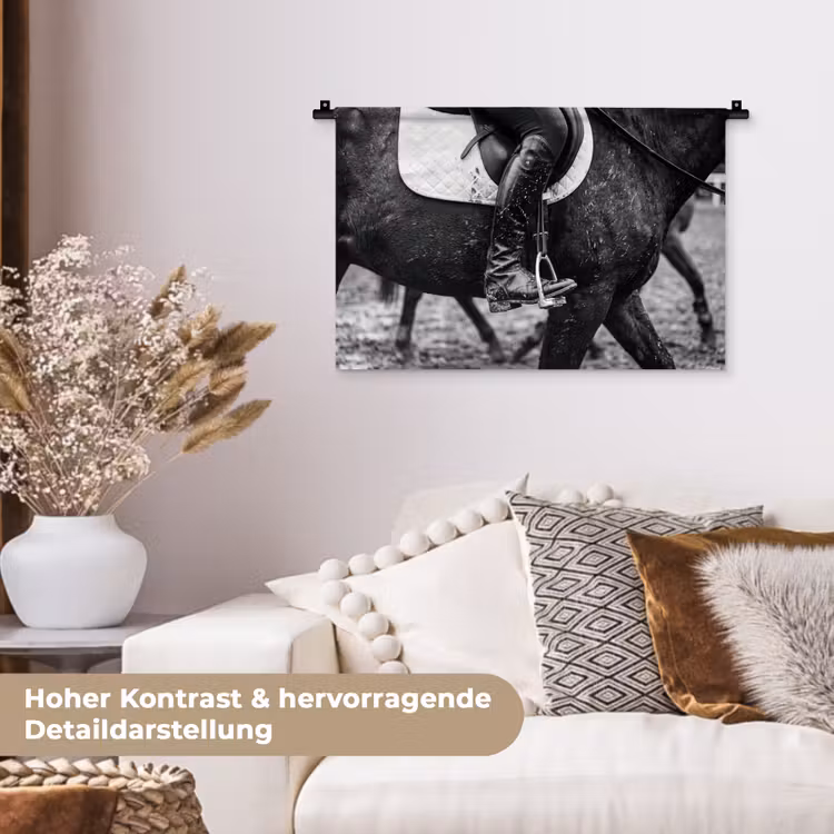 Paard - Sport - Zwart - Wit Wandkleed katoen klein -tsfeer1_DE