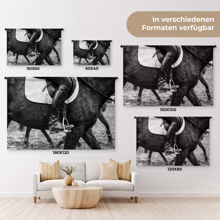 Paard - Sport - Zwart - Wit Wandkleed katoen klein -tsfeer8_DE