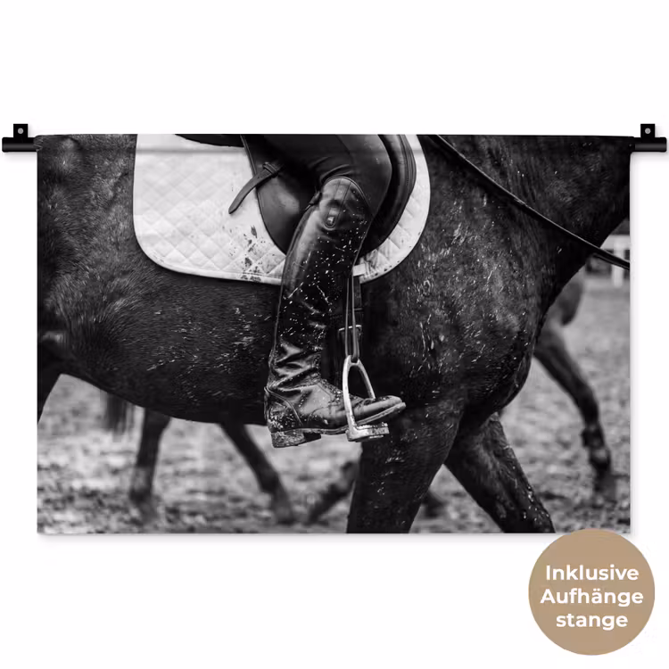 Paard - Sport - Zwart - Wit Wandkleed katoen klein -t3d_DE