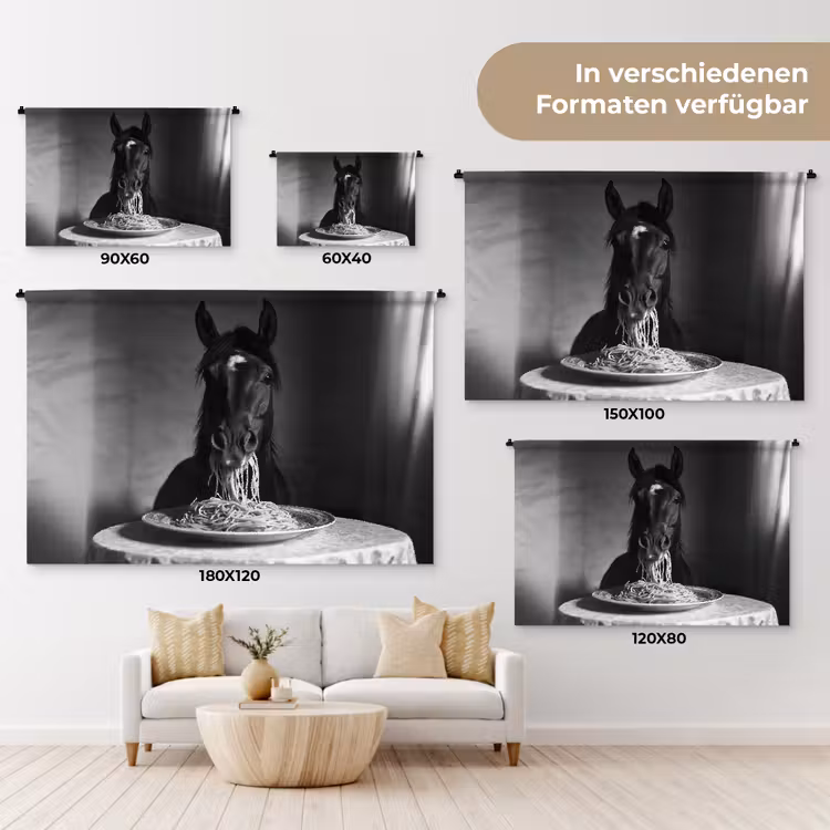 Paard - Bord - Pasta - Tafelkleed - Zwart Wit - Dieren Wandkleed katoen klein -tsfeer8_DE