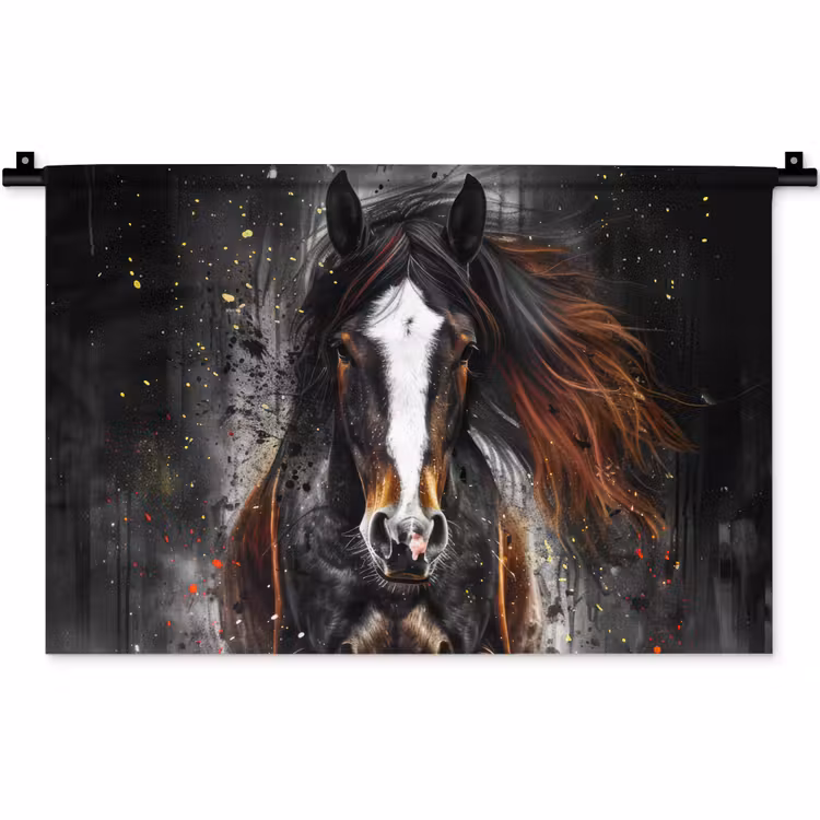 Paard - Dieren - Zwart - Luxe - Modern Wandkleed katoen klein -zz3d