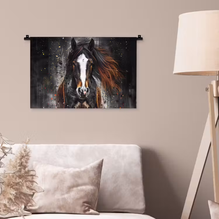 Paard - Dieren - Zwart - Luxe - Modern Wandkleed katoen klein -sfeer4