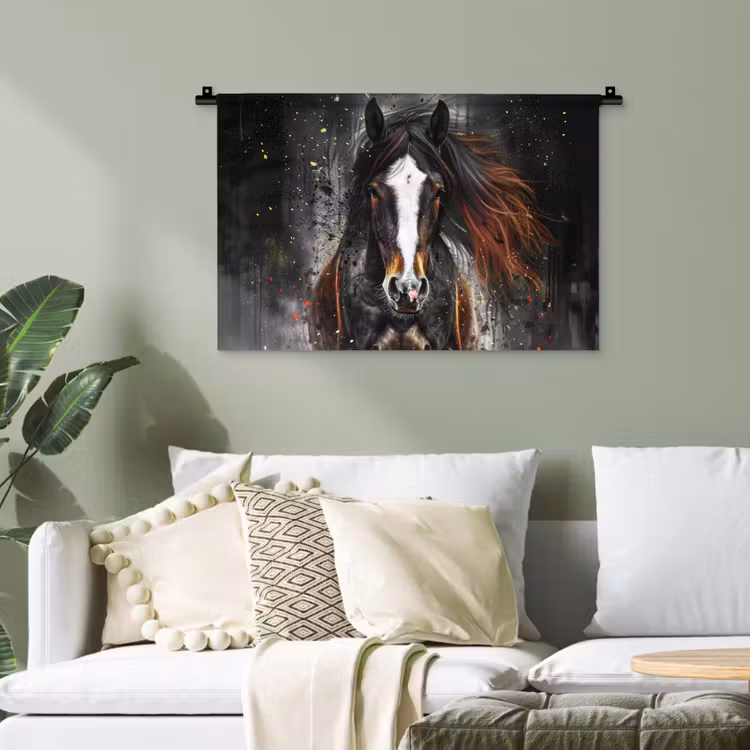 Paard - Dieren - Zwart - Luxe - Modern Wandkleed katoen klein -sfeer7