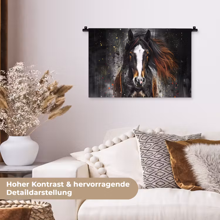 Paard - Dieren - Zwart - Luxe - Modern Wandkleed katoen klein -tsfeer1_DE