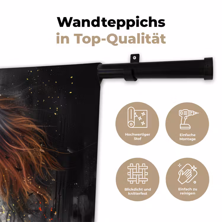 Paard - Dieren - Zwart - Luxe - Modern Wandkleed katoen klein -tsfeer2_DE