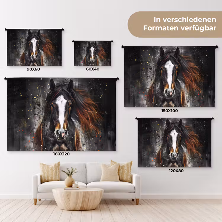 Paard - Dieren - Zwart - Luxe - Modern Wandkleed katoen klein -tsfeer8_DE