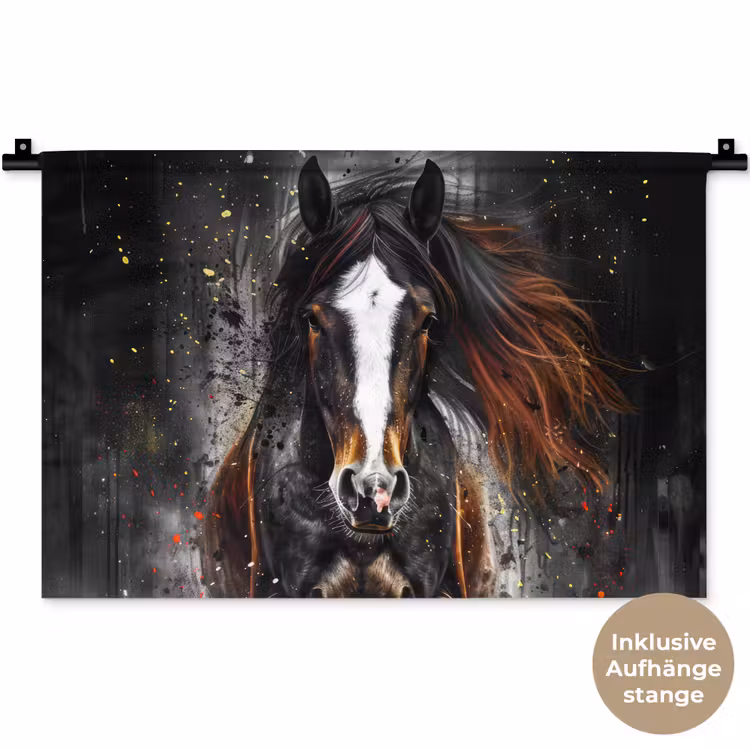 Paard - Dieren - Zwart - Luxe - Modern Wandkleed katoen klein -t3d_DE