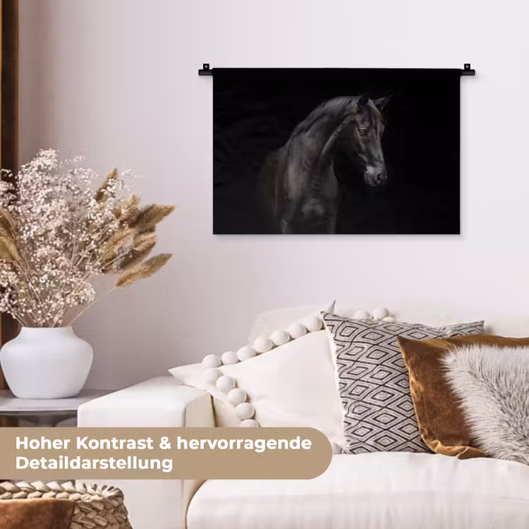 Paard - Dieren - Zwart - Portret Wandkleed katoen klein -tsfeer1_DE