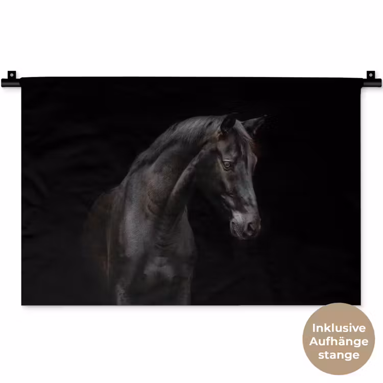 Paard - Dieren - Zwart - Portret Wandkleed katoen klein -t3d_DE