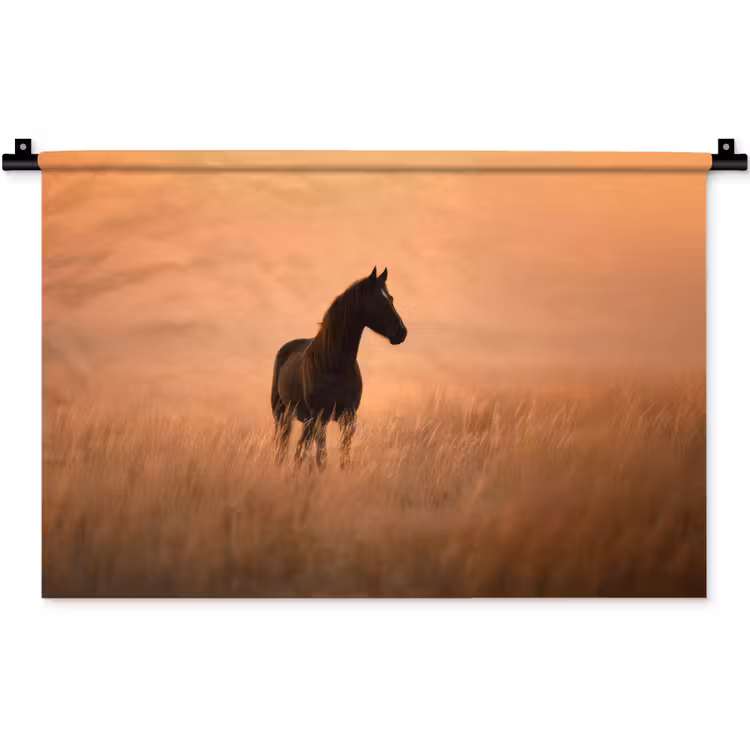 Paard - Grasveld - Zonsondergang Wandkleed katoen klein -zz3d
