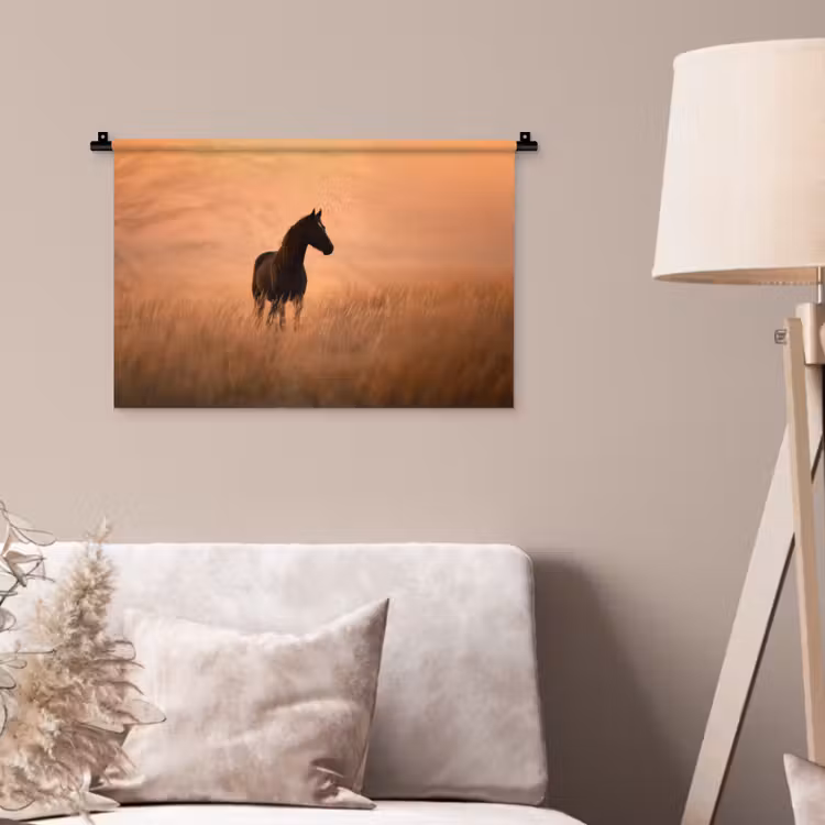 Paard - Grasveld - Zonsondergang Wandkleed katoen klein -sfeer4