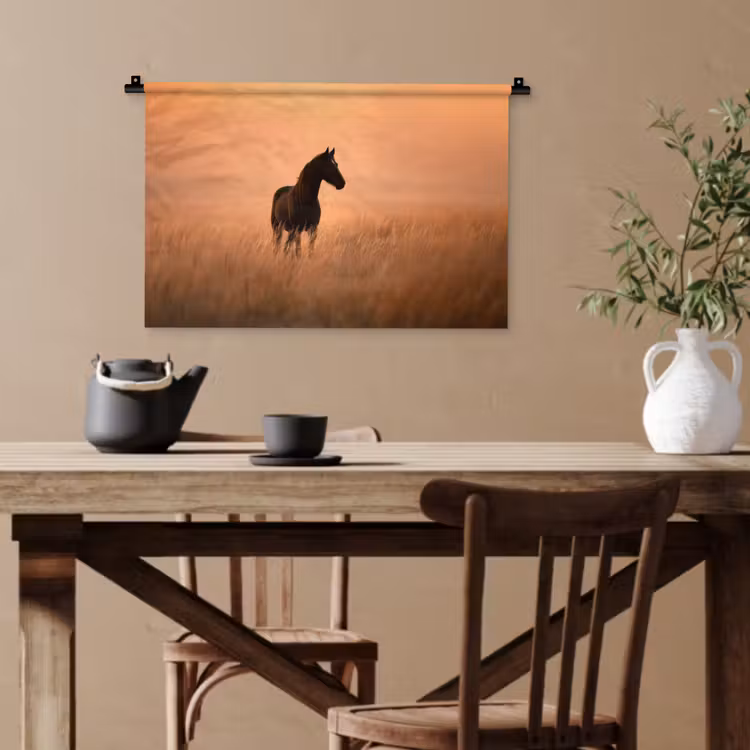 Paard - Grasveld - Zonsondergang Wandkleed katoen klein -sfeer6