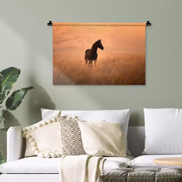 Paard - Grasveld - Zonsondergang Wandkleed katoen klein -sfeer7