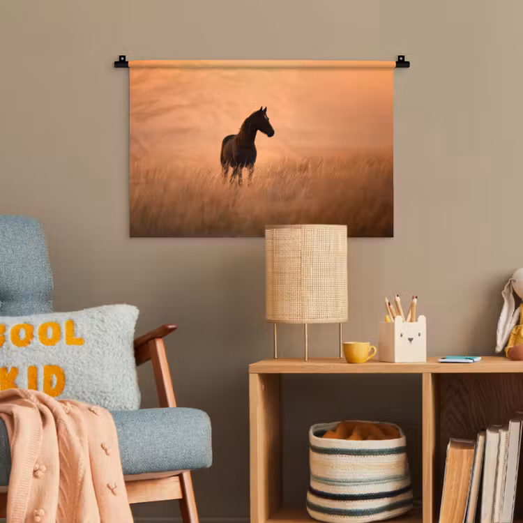 Paard - Grasveld - Zonsondergang Wandkleed katoen klein -wsfeer4_kind