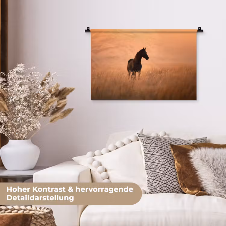 Paard - Grasveld - Zonsondergang Wandkleed katoen klein -tsfeer1_DE