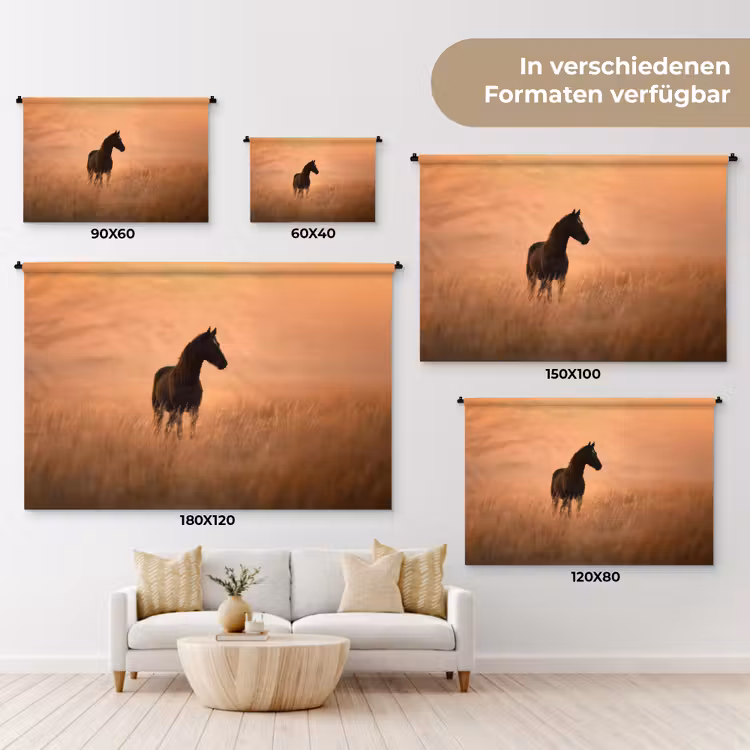Paard - Grasveld - Zonsondergang Wandkleed katoen klein -tsfeer8_DE