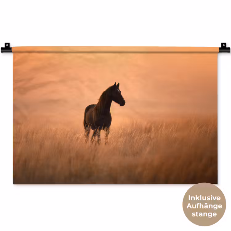 Paard - Grasveld - Zonsondergang Wandkleed katoen klein -t3d_DE