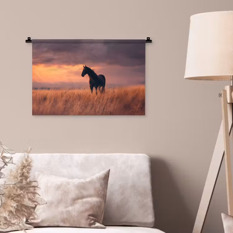 Paard - Wolken - Open veld Wandkleed katoen klein -sfeer4