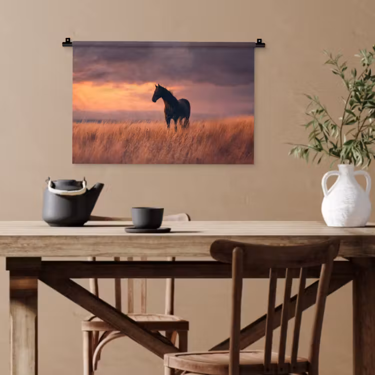 Paard - Wolken - Open veld Wandkleed katoen klein -sfeer6