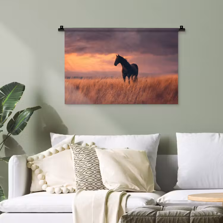 Paard - Wolken - Open veld Wandkleed katoen klein -sfeer7