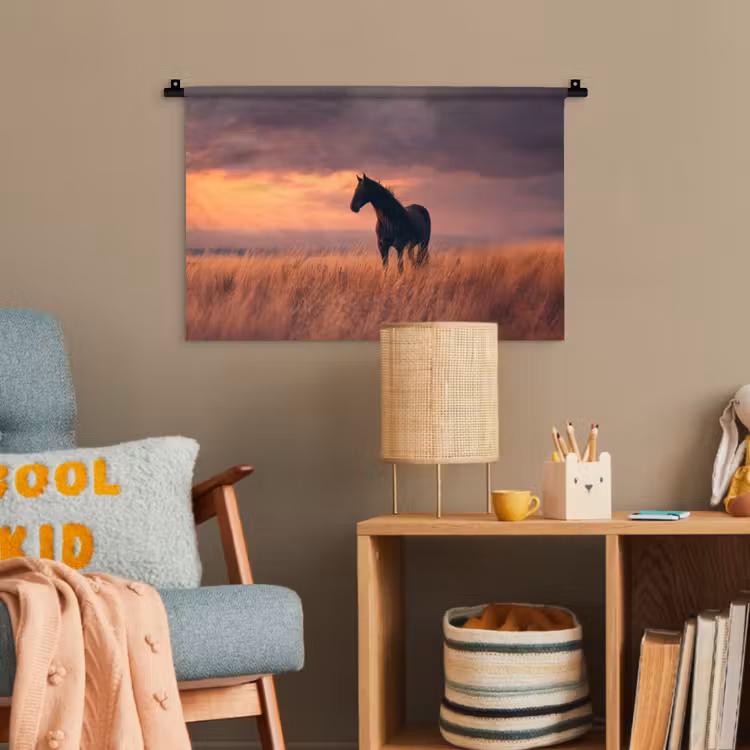 Paard - Wolken - Open veld Wandkleed katoen klein -wsfeer4_kind