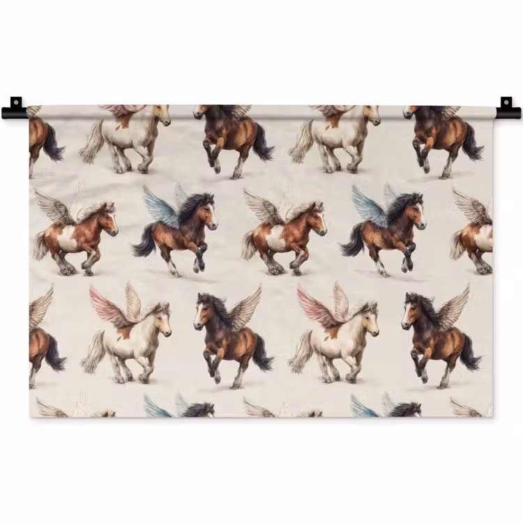 Paarden - Vleugels - Kleurrijk Wandkleed katoen klein 269 -zz3d